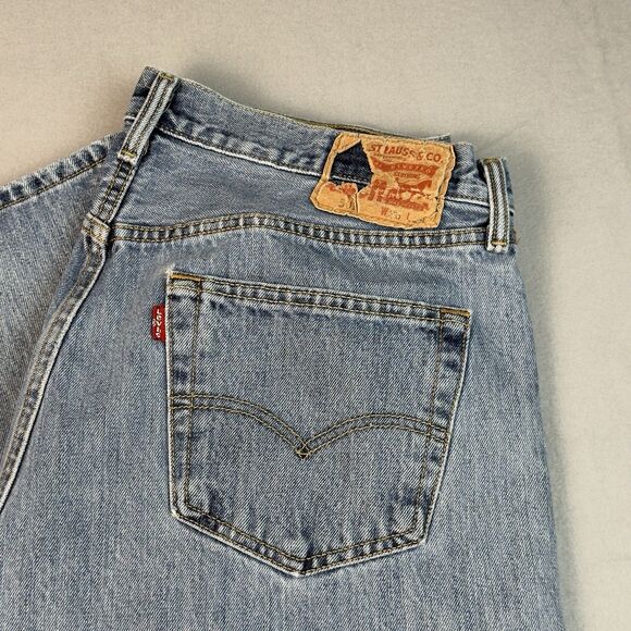 Levi's 501xx Jeans Mens 36x29 Straight Leg Button Fly Blue Denim Distressed - Picture 2 of 16